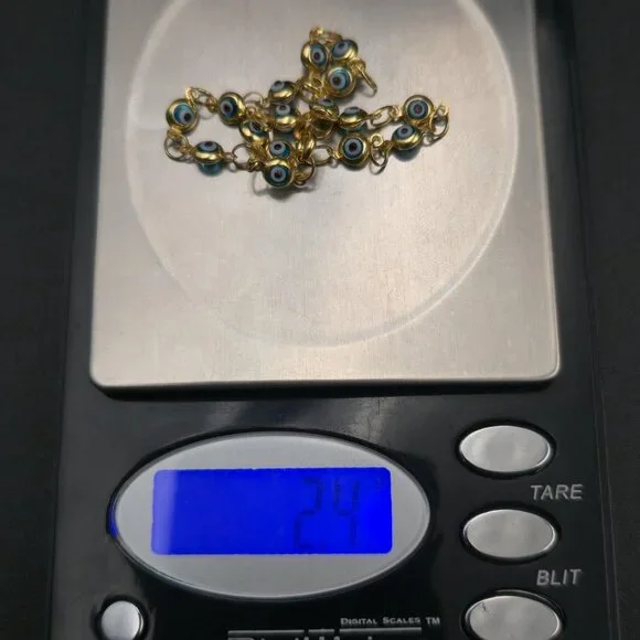 7.5 Inch Gold Over Sterling Silver Evil Eye Nazar Chain Bracelet A7304 - Picture 7 of 7